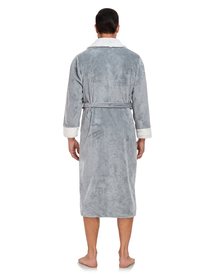 RONGTAI Men's Plush Long Bathrobe, Soft And Warm, Full Length, Shawl Collar, Fleece